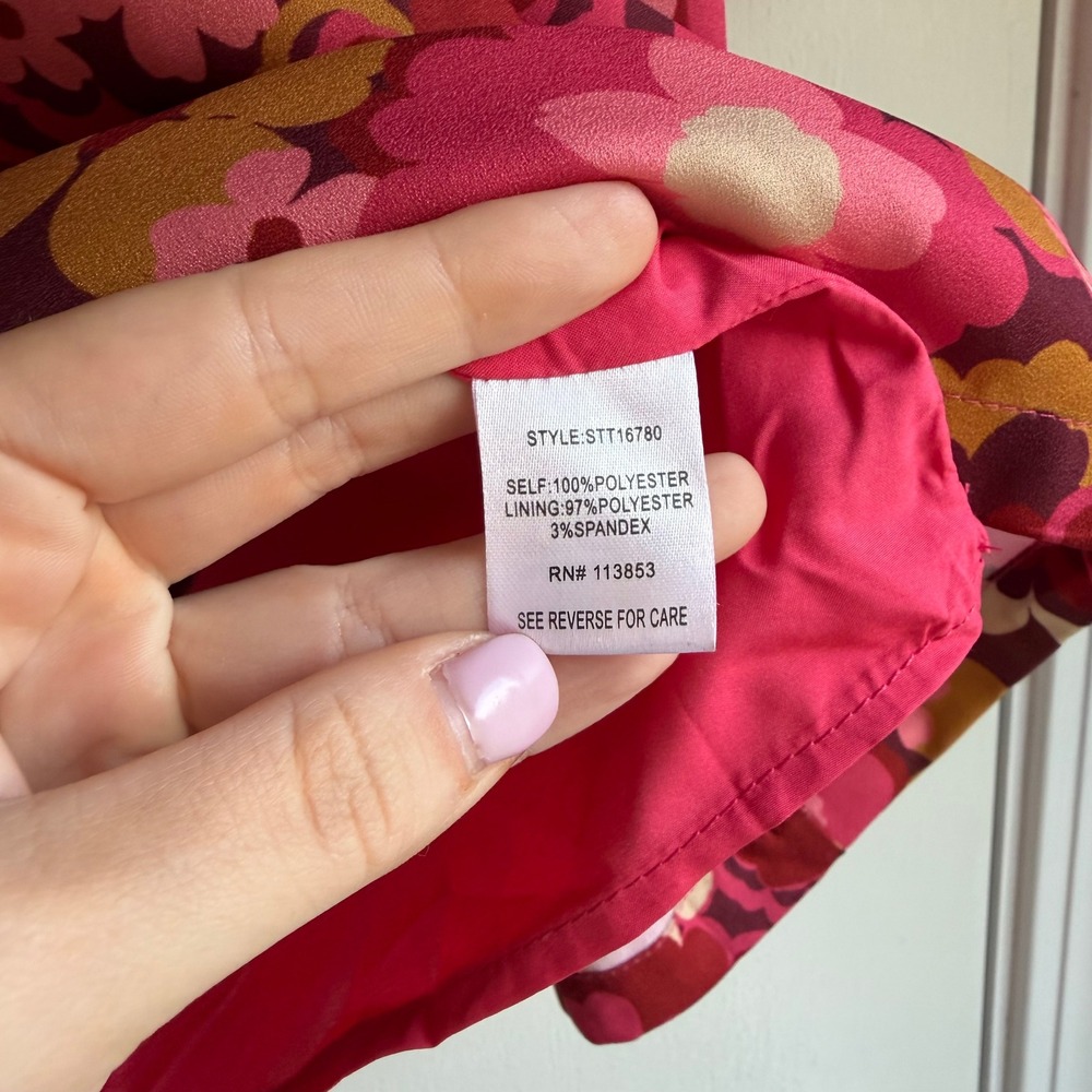 Sugarlips Pink Floral Babydoll Blouse Ruffle Split Neck Puff Sleeve Top STT16780 - Picture 4 of 9